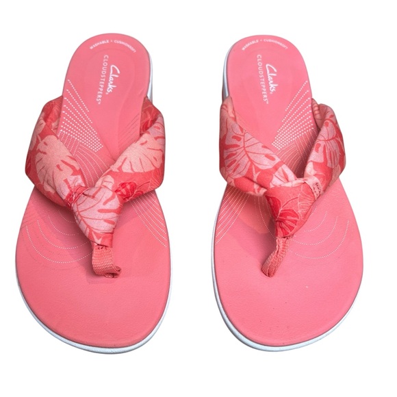 Clarks Cloudsteppers Arla Glison Wedge Sandals Coral Size 9 - Picture 1 of 5
